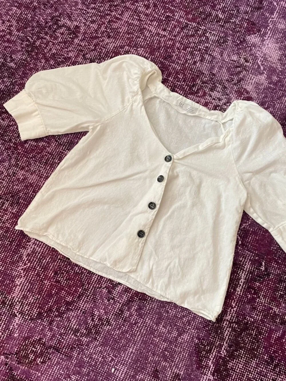 Zara white linen puff sleeve top cottage soft girl twee